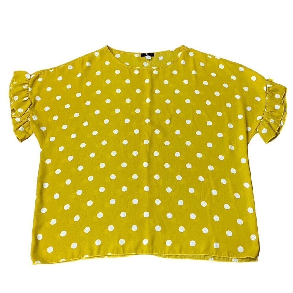 Yellow Polka Dot Flowy Lightweight Blouse Short Sleeve Casual Career Office